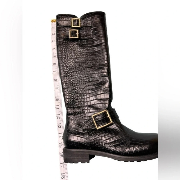 JIMMY CHOO Womens Boots Stamped Mock Croc Shearling Size 36.5 Buckled $1,295 - Picture 7 of 16